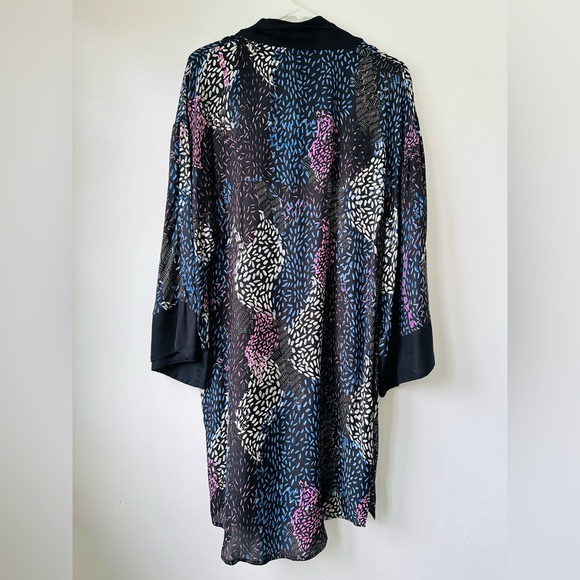 BCBG Max Azria Semi Sheer Black Multicolored 3/4 Sleeve Tunic Dress XS - Picture 4 of 5